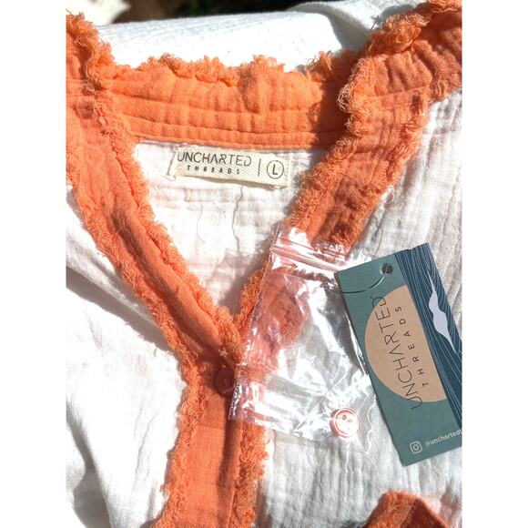 Uncharted Threads Raw Hem Shirt NEW Light Gauze Button Up L Boho Lagenlook - Picture 3 of 11